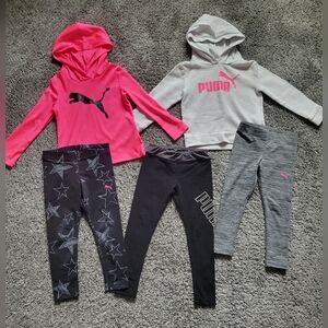 Puma Bundle Hot Pink, Black and Gray Kids Hoodie Leggings Set Size 3/4